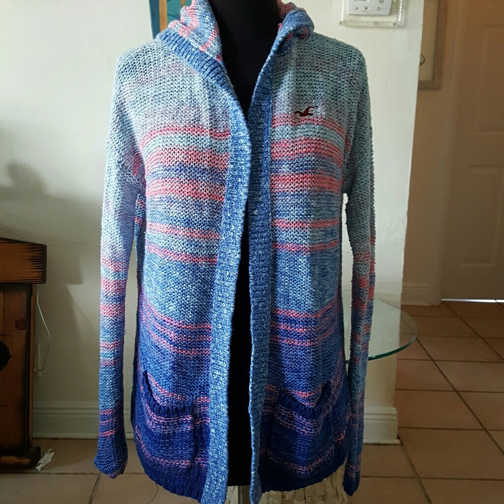 Hollister blue/pink hooded sweater M/L